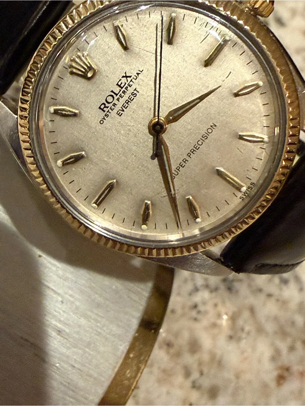 Rolex 1950’s Everest Edition, Two-Tone, Silver Dial, Watch with Black Strap